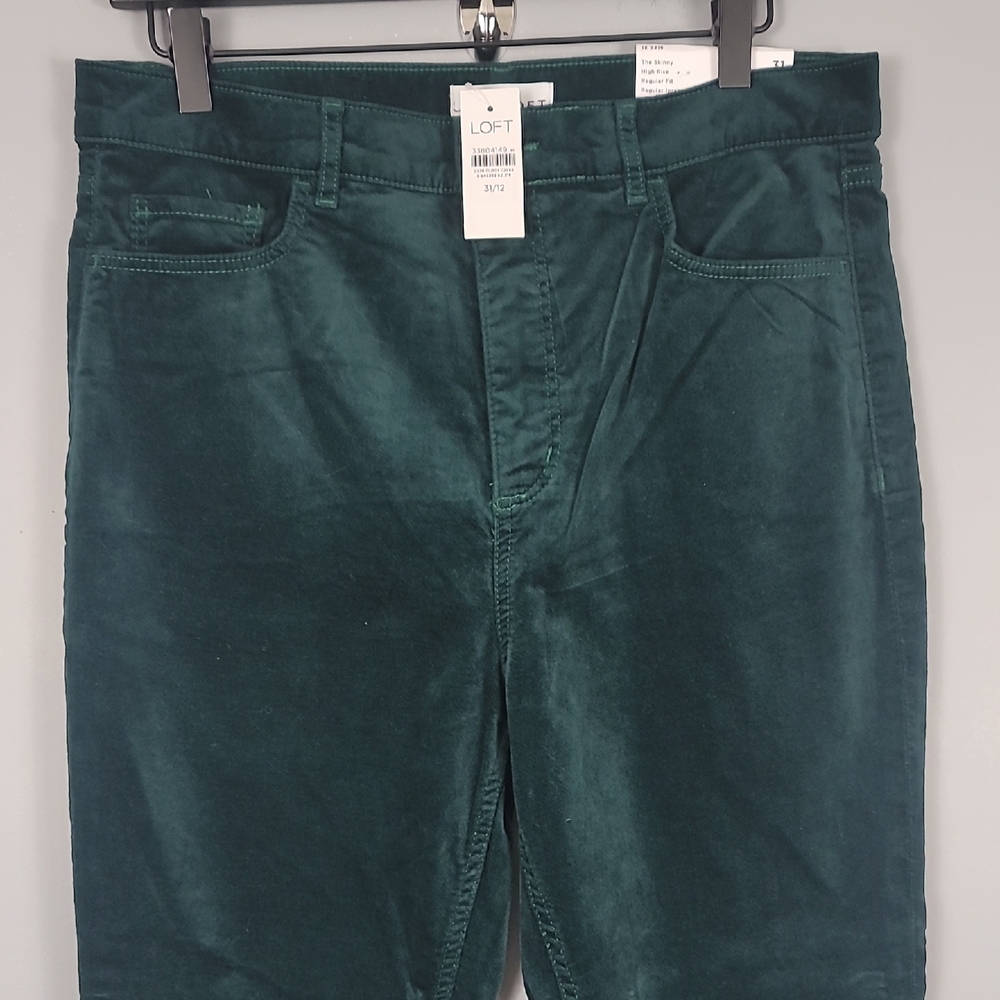 LOFT Green Corduroy Skinny High Rise Pants